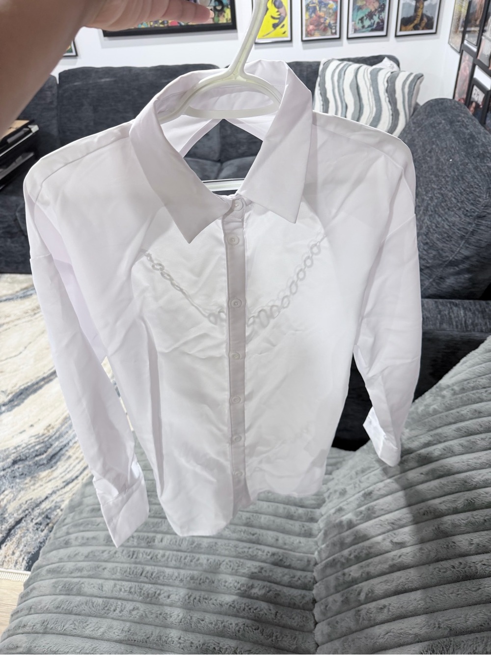 SHEIN White Long Sleeve Button-Up Collared Blouse